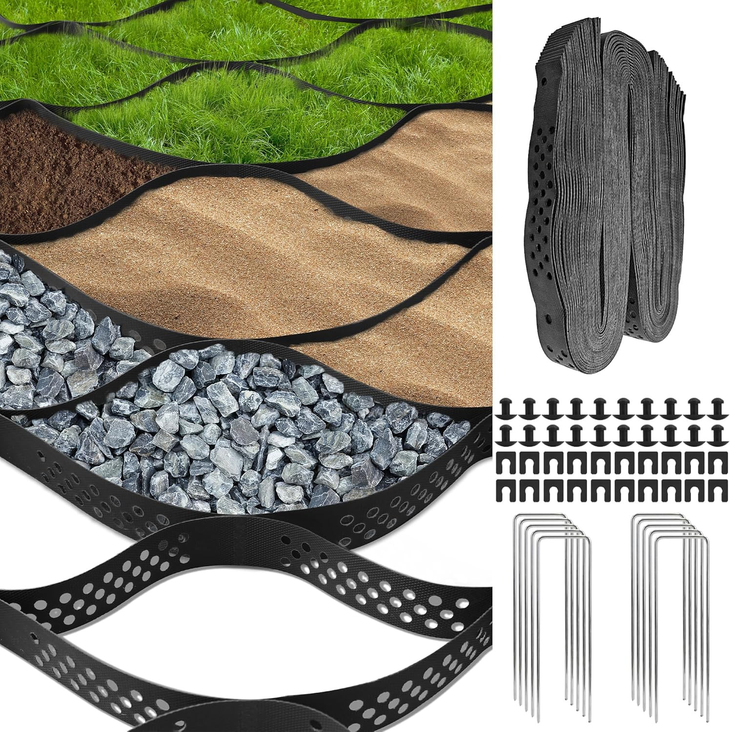 Gravel Grid 4X33 FT-2″ Depth HDPE Geo Grid 1885 Lbs per Sq Ft Load with U-Shaped