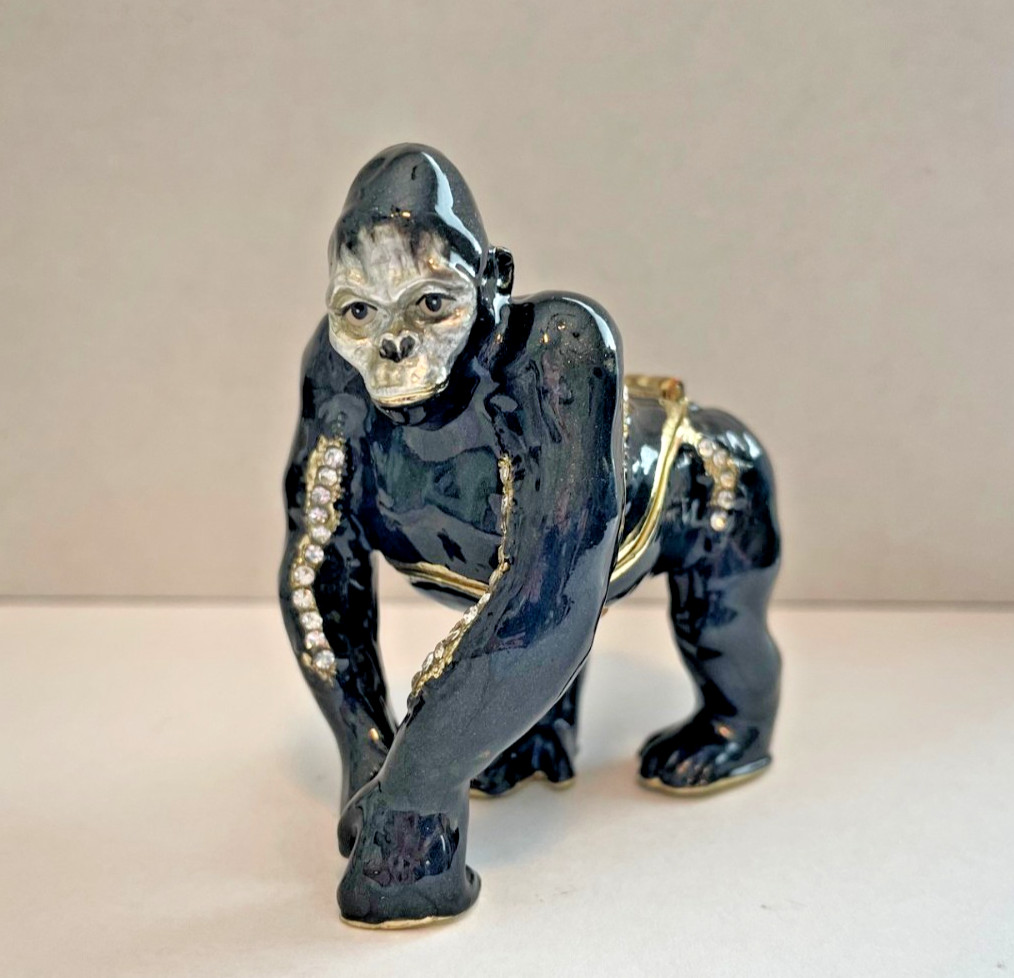 Gorilla Trinket Box, hinged, beautifully jeweled enameled Beautiful NIB