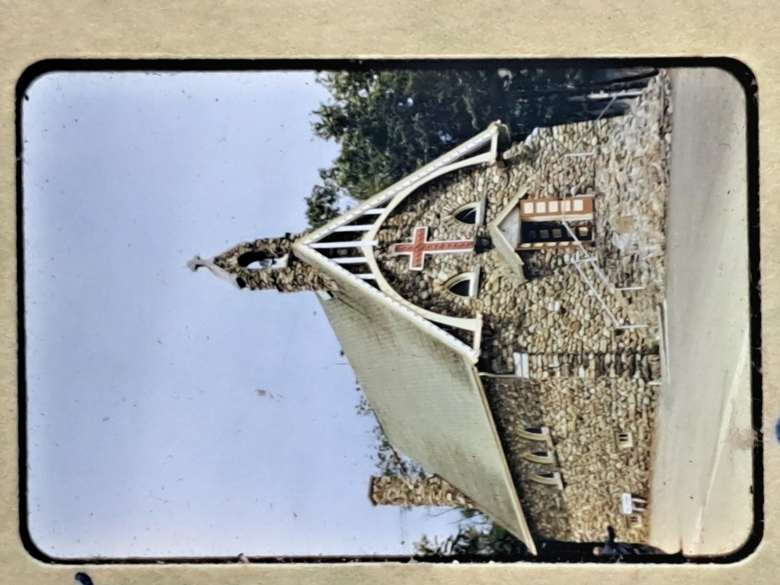 Stone Church Architecture Kodachrome Slide 1966 Gleason TN Religious Vintage