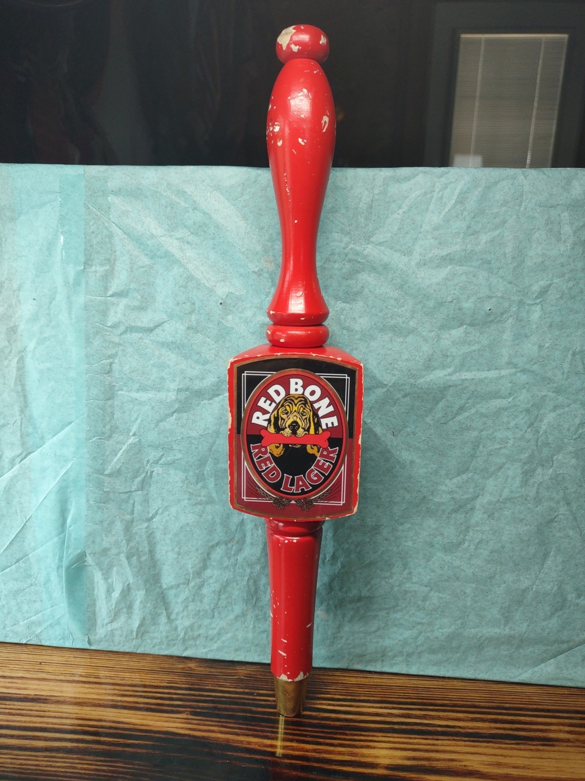 Red Bone Red Lager Wooden Tap Handle 14″ Tall 3 Sided