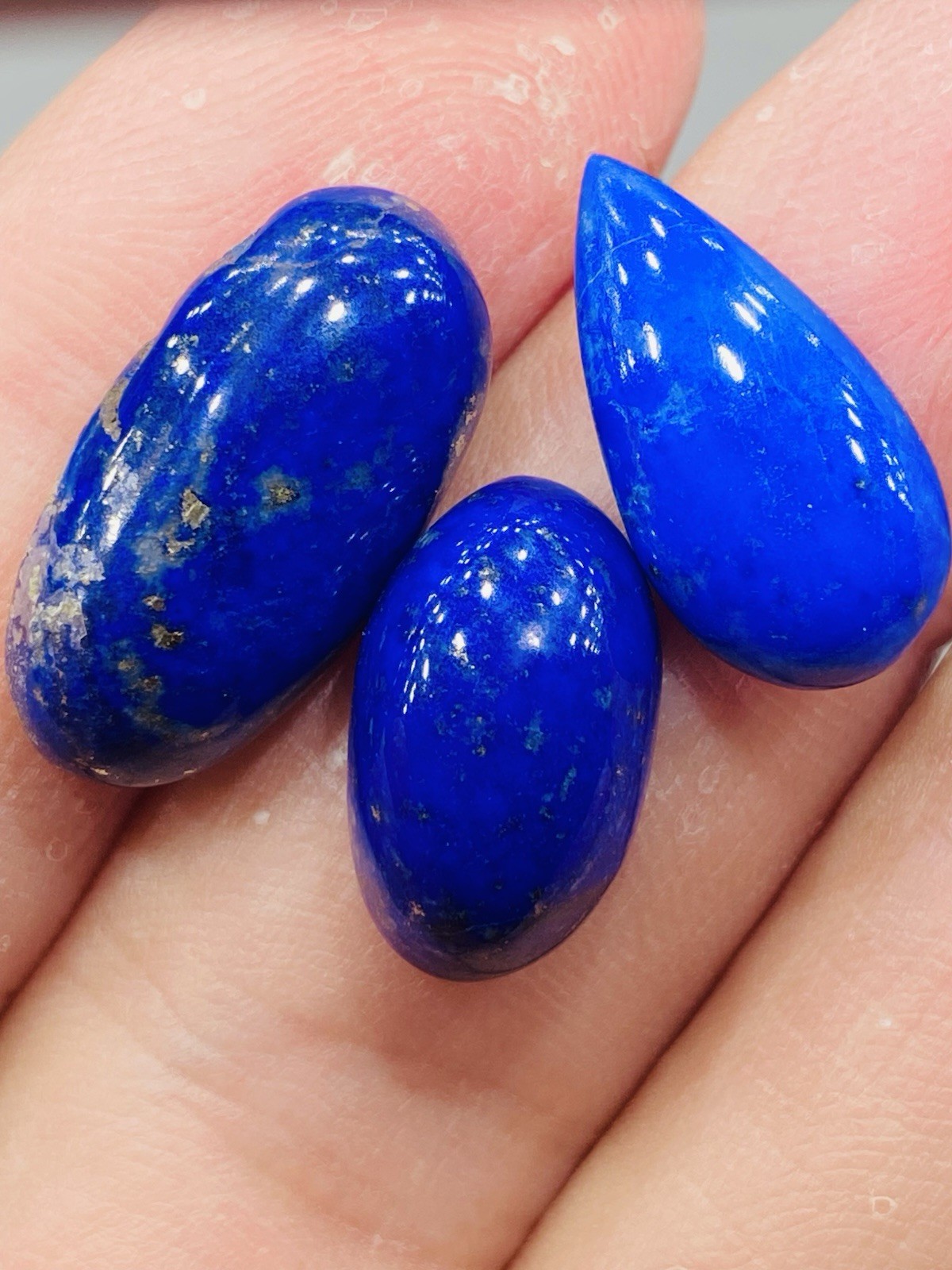 Natural Lapis Lazuli Cabochon Polished Gemstone from Afghanistan 3 Beautiful Pcs