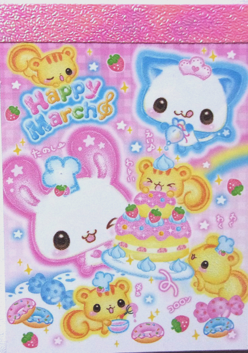 Happy March Rabbit Cat Mini Memo Pad KAMIO Made in Japan 70 sheets Strawberry