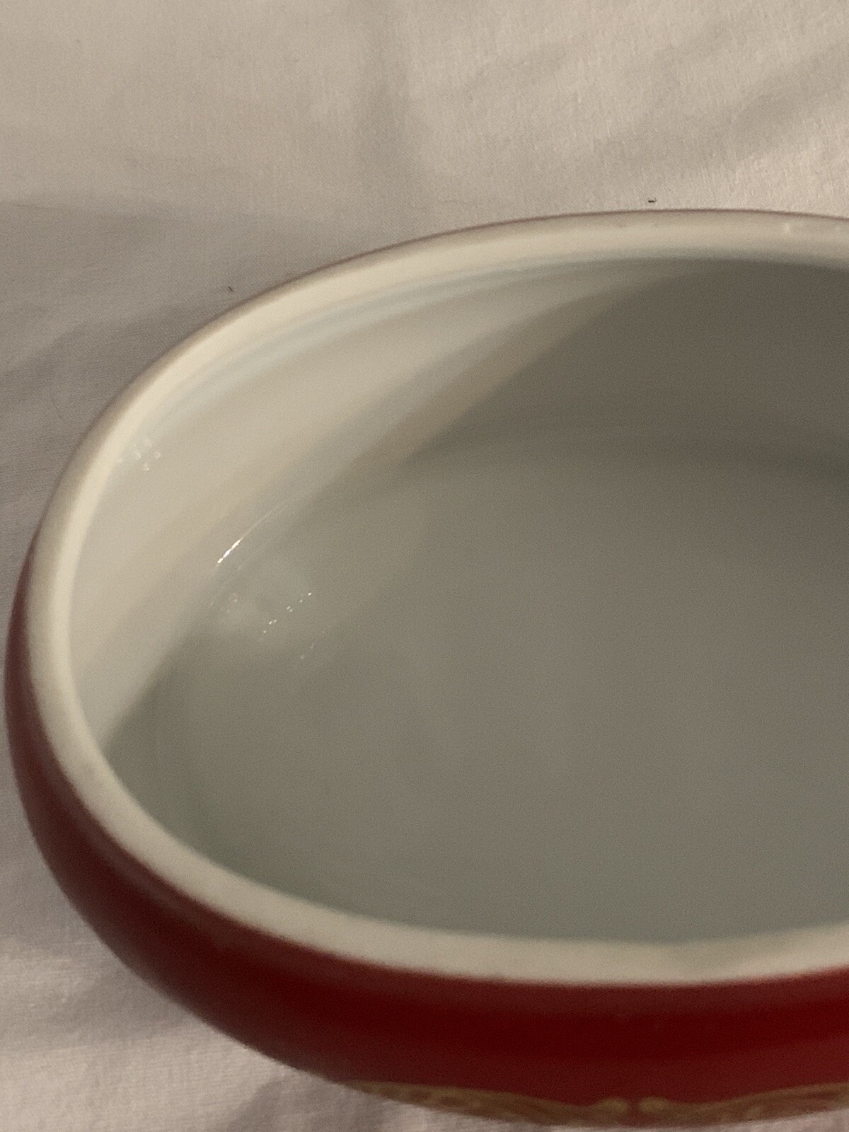 Limoges Trinket Box Red Oval Gold Trim Toile Lovers Lift Off Lid Not Hinged