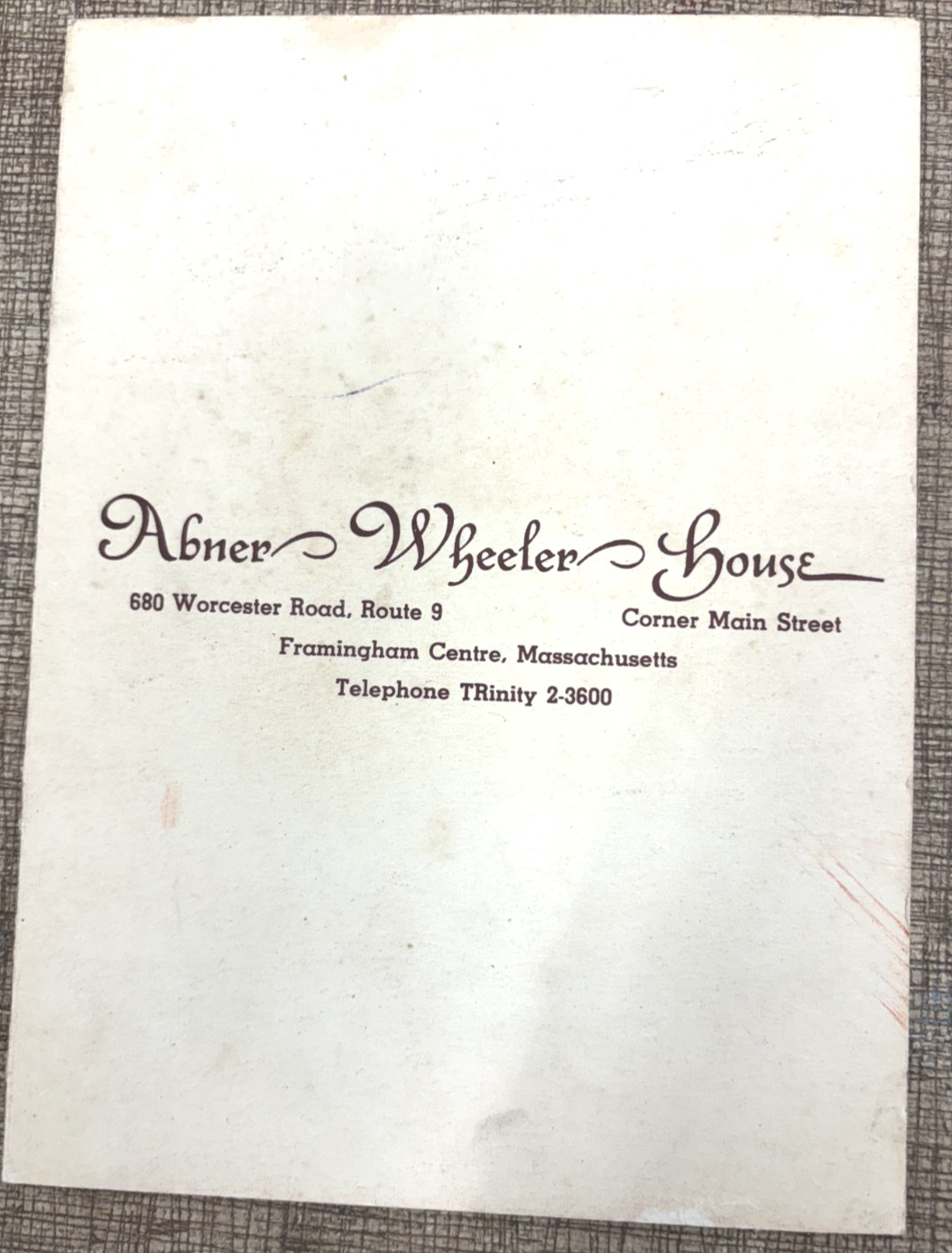VINTAGE 1950s 1960s ABNER WHEELER HOUSE PARTY MENU FRAMINGHAM MASSACHUSETTS