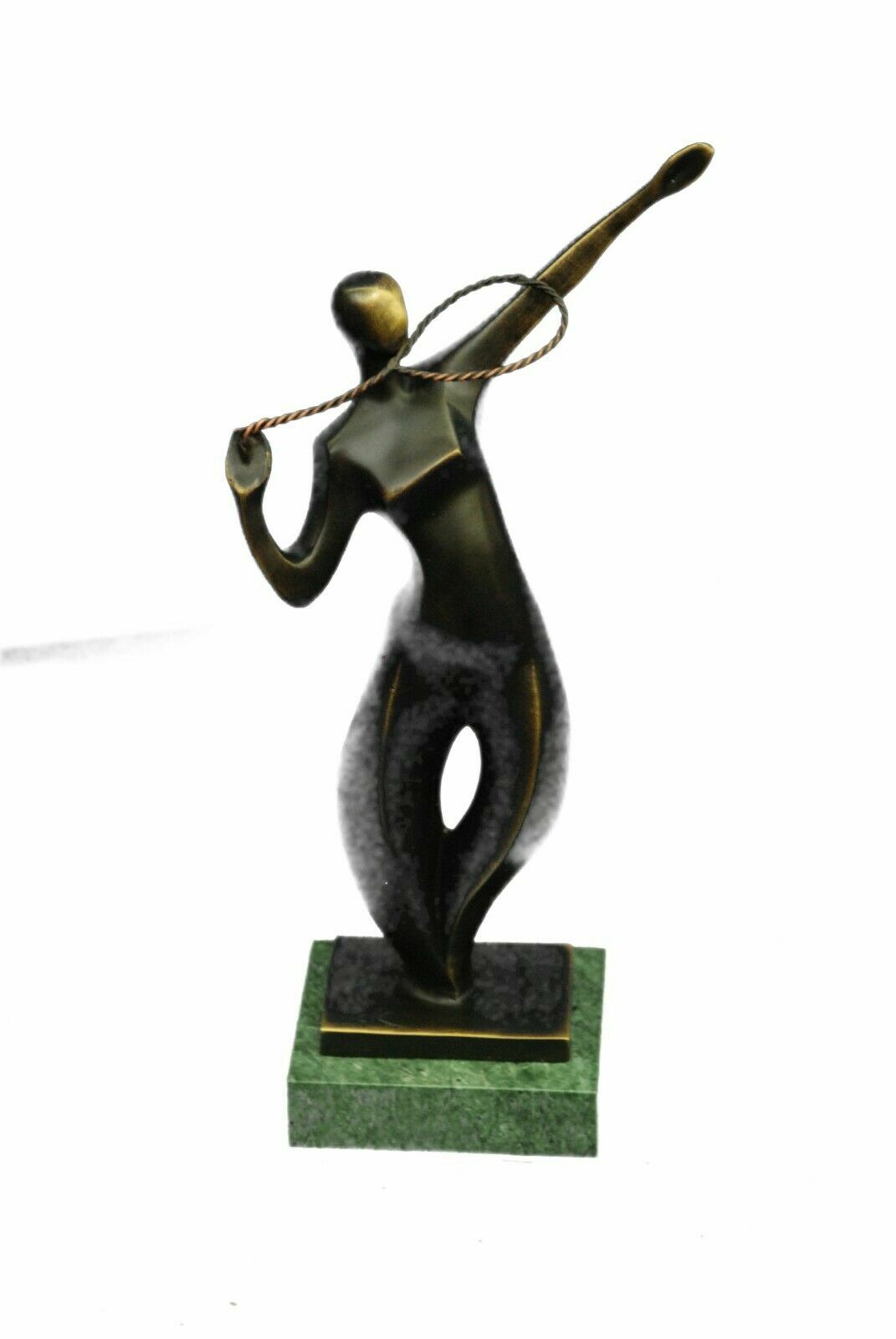 100% Solid Bronze Dark Bronze Patina Green Marble Base Badminton Player Deal Art