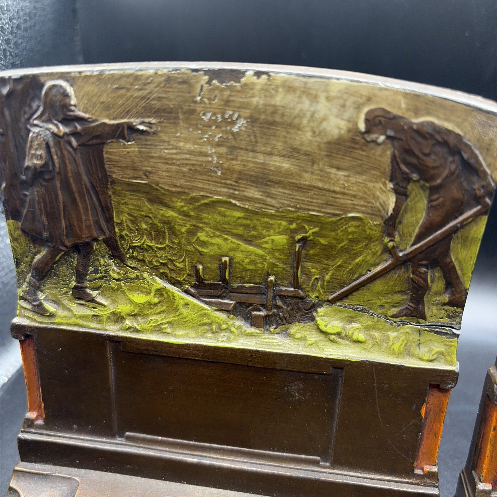 Pompeian Bronze Polychrome Bookends The Pioneers 1925 Art Deco Pair Antique