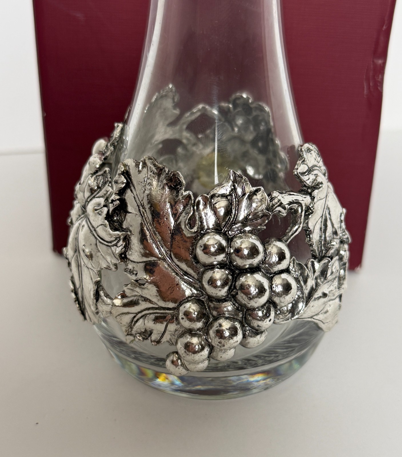 Arthur Court Grape Teardrop Bud Vase Hand-Blown Glass & Aluminum Alloy 8.5″ NEW