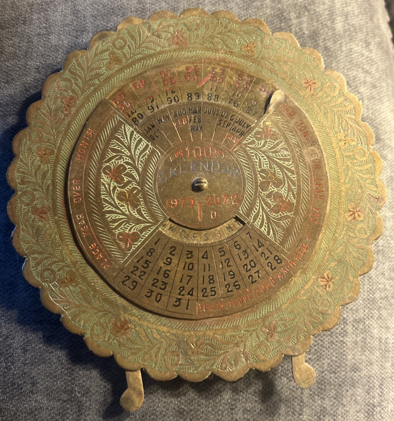 1973-2072 Decorative Brass Eternal Perpetual Calendar Made In India