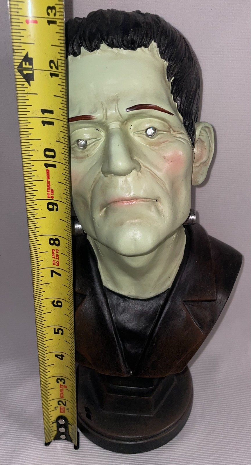 Frankenstein Bust Glowing Red Eyes Green Skin 13 1/2 Inches High #1