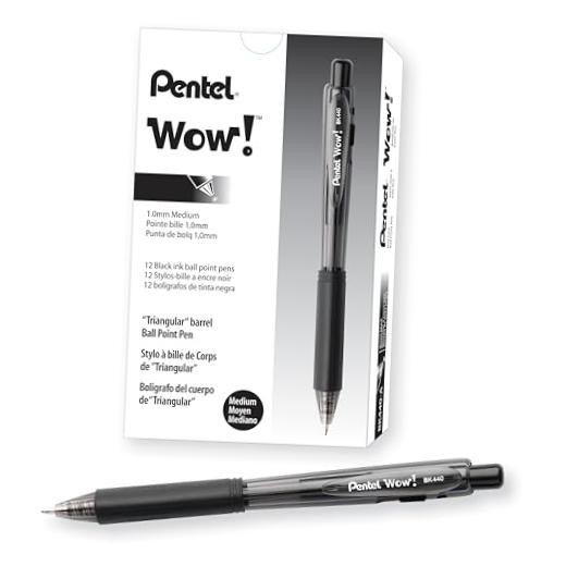 Wow! Retractable Ballpoint Pen, (1.0mm), Medium Line, Black Ink, Box of