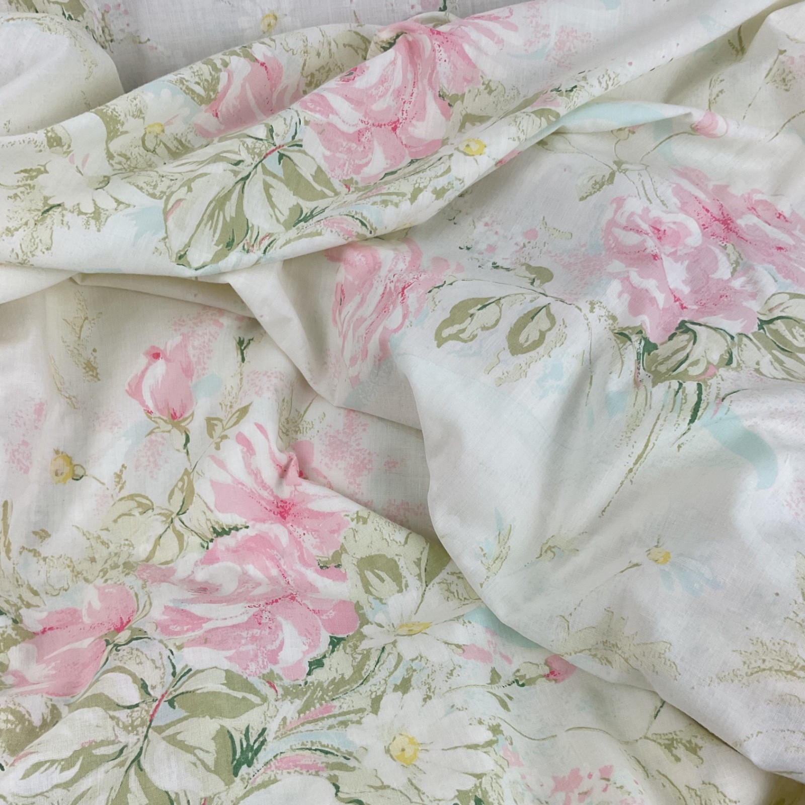 Reclaimed Vintage Rose Cotton Blend Fabric 95” x 90” Romantic Cottage Floral