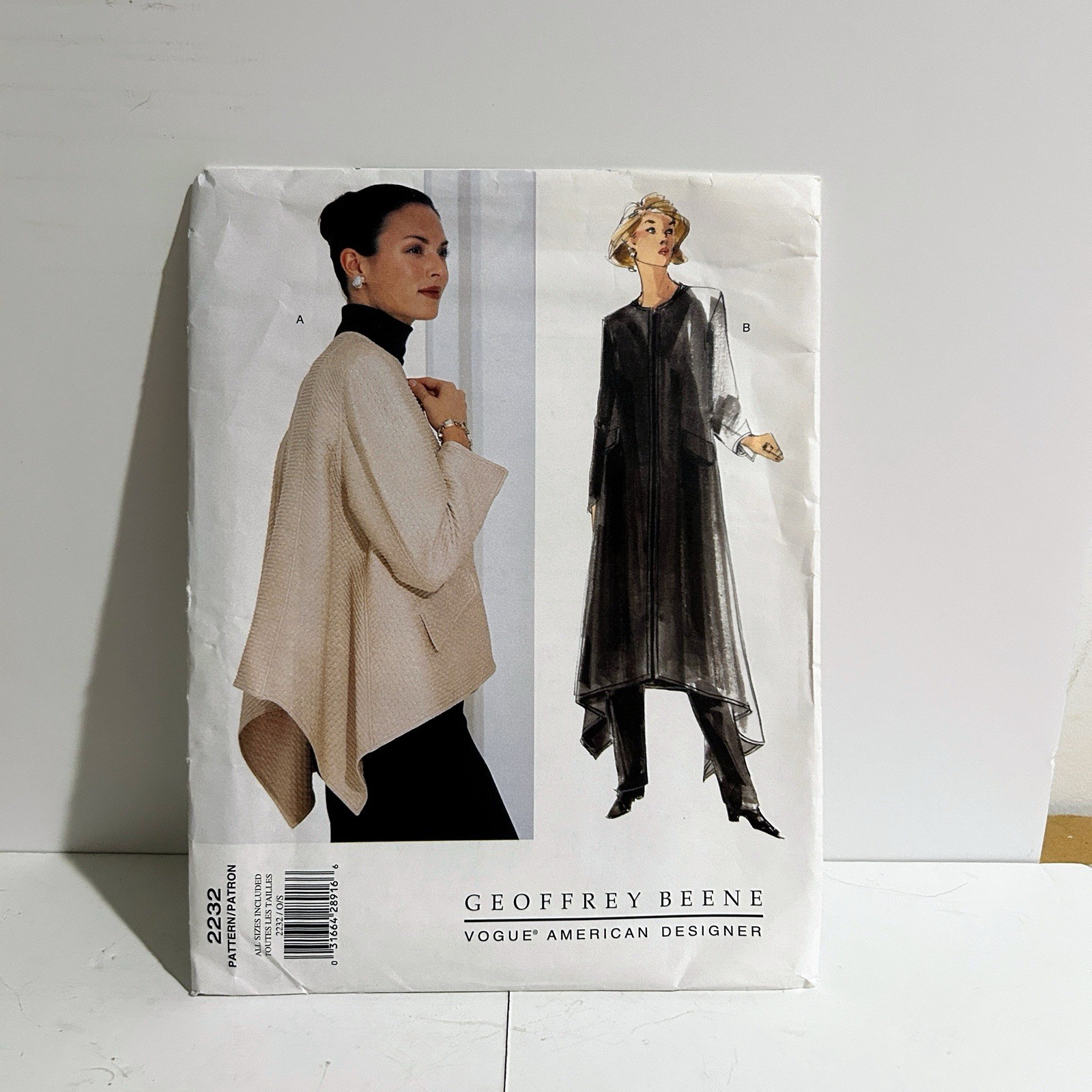 VOGUE AMERICAN DESIGNER GEOFFREY BEENE #2232 UNCUT, OS / ALL SIZES Drapey Coat