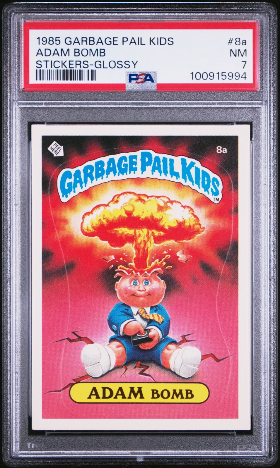 1985 Topps OS1 Garbage Pail Kids Series 1 ADAM BOMB 8a GLOSSY Card PSA 7