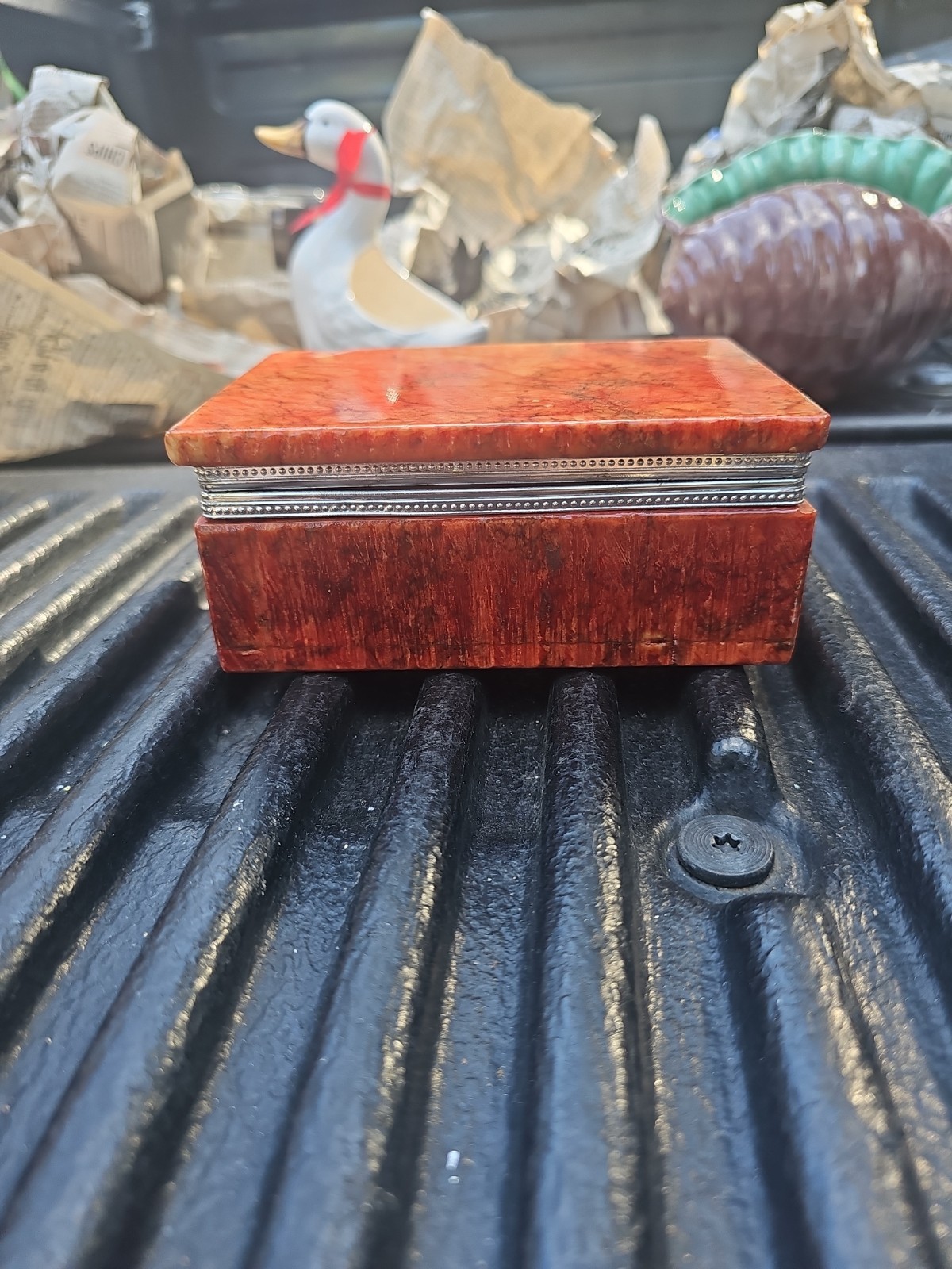 Italian Alabaster Treasure Box, Vintage, Hand Carved in Italy, Jewelry Box