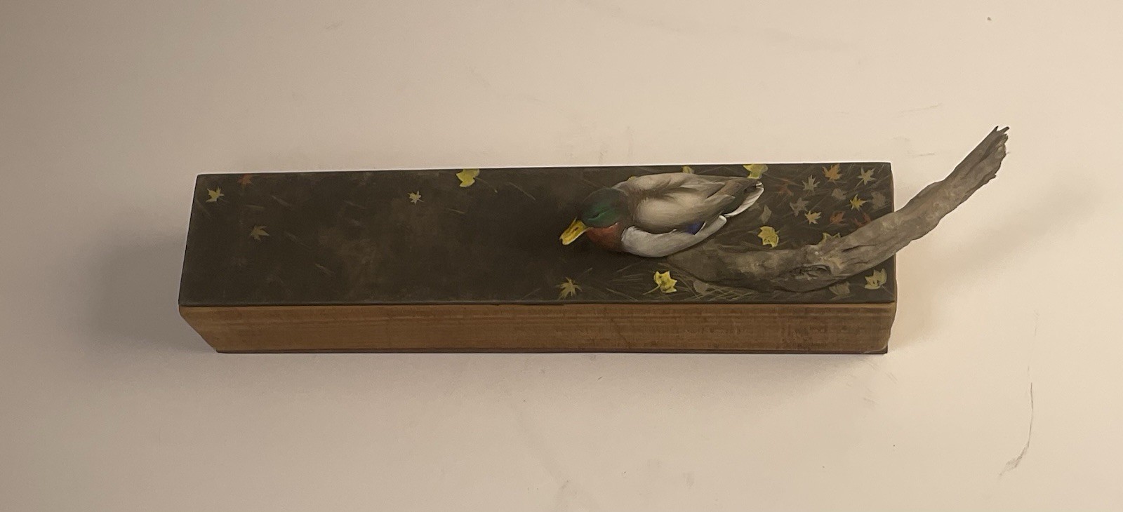Wood Rectangular Sculpture with Mallard and Driftwood by Peter Polumbo