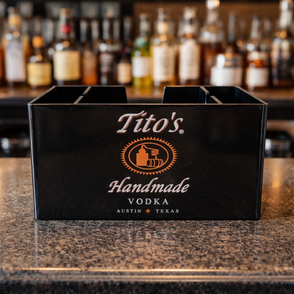 Tito’s Vodka Bar Top Napkin Caddy Straw Holder – Black Plastic – NEW!