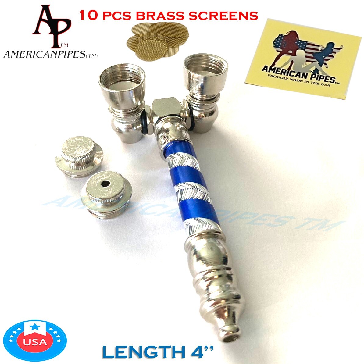 Americanpipes™️ nickel double bowl metal Tobacco Smoking Pipe w 10 brass screen