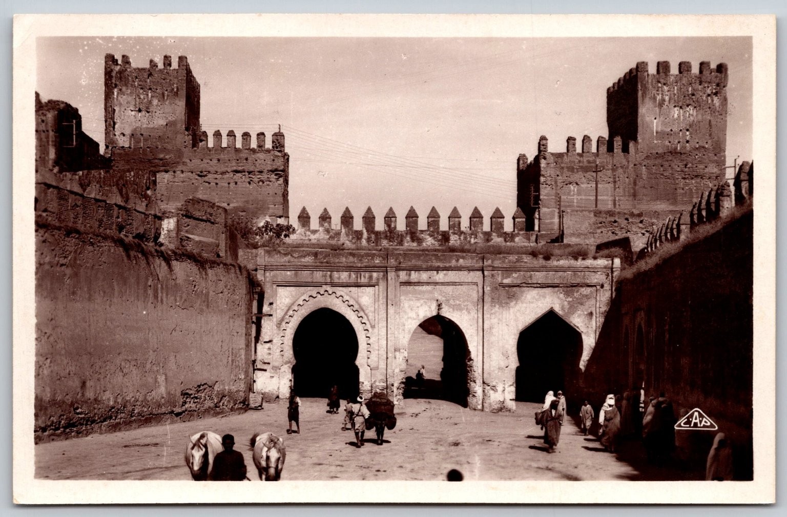 Vintage RPPC Fes Morocco Bab Dekaken Gate City Wall Street Scene Postcard C432