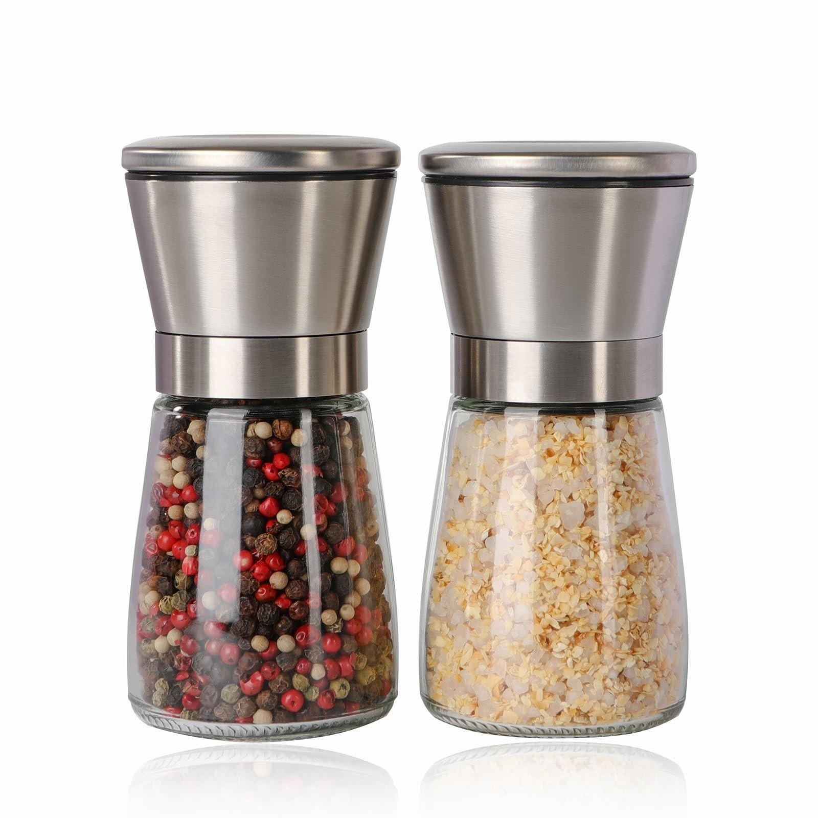 Salt and Pepper Grinder Set Refillable, Salt Pepper Grinder Shaker Stainless S