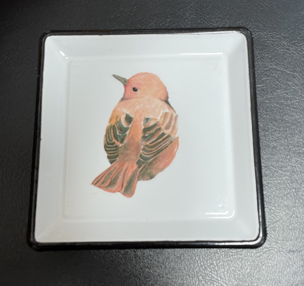 Trinket Dish/Tray w/ Bird Metal/Tin by Ganz 5×5″ Black Trim CBK