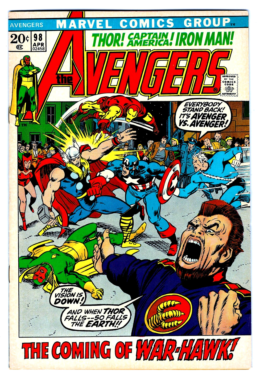 THE AVENGERS #98 in VF- a 1972 Marvel Bronze Age comic w/ Vision & Scarlet Witch