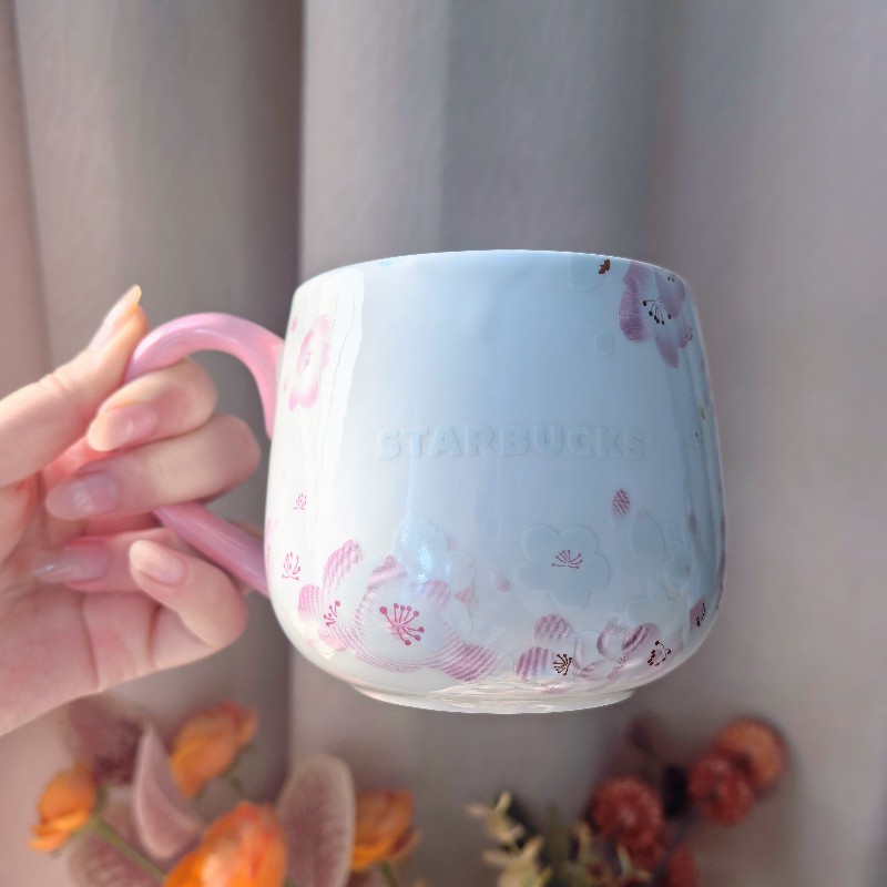 Starbucks Cup Cat Hug Sakura Cherry Blossom Pink Ceramic 355ml Water Cup Gift