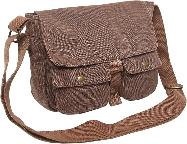 School Vintage Canvas Messenger Bag for Men Crossbody Shoulder Bag Brown