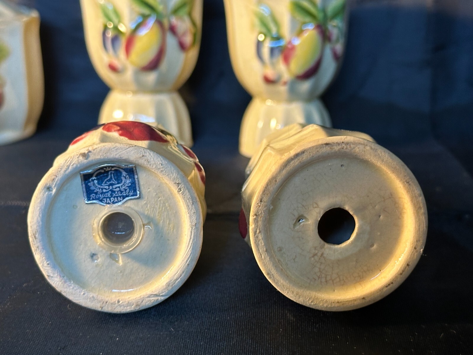 Royal Sealy JAPAN Fruit Motif Salt & Pepper, egg cups & jars w/lids (2 each)