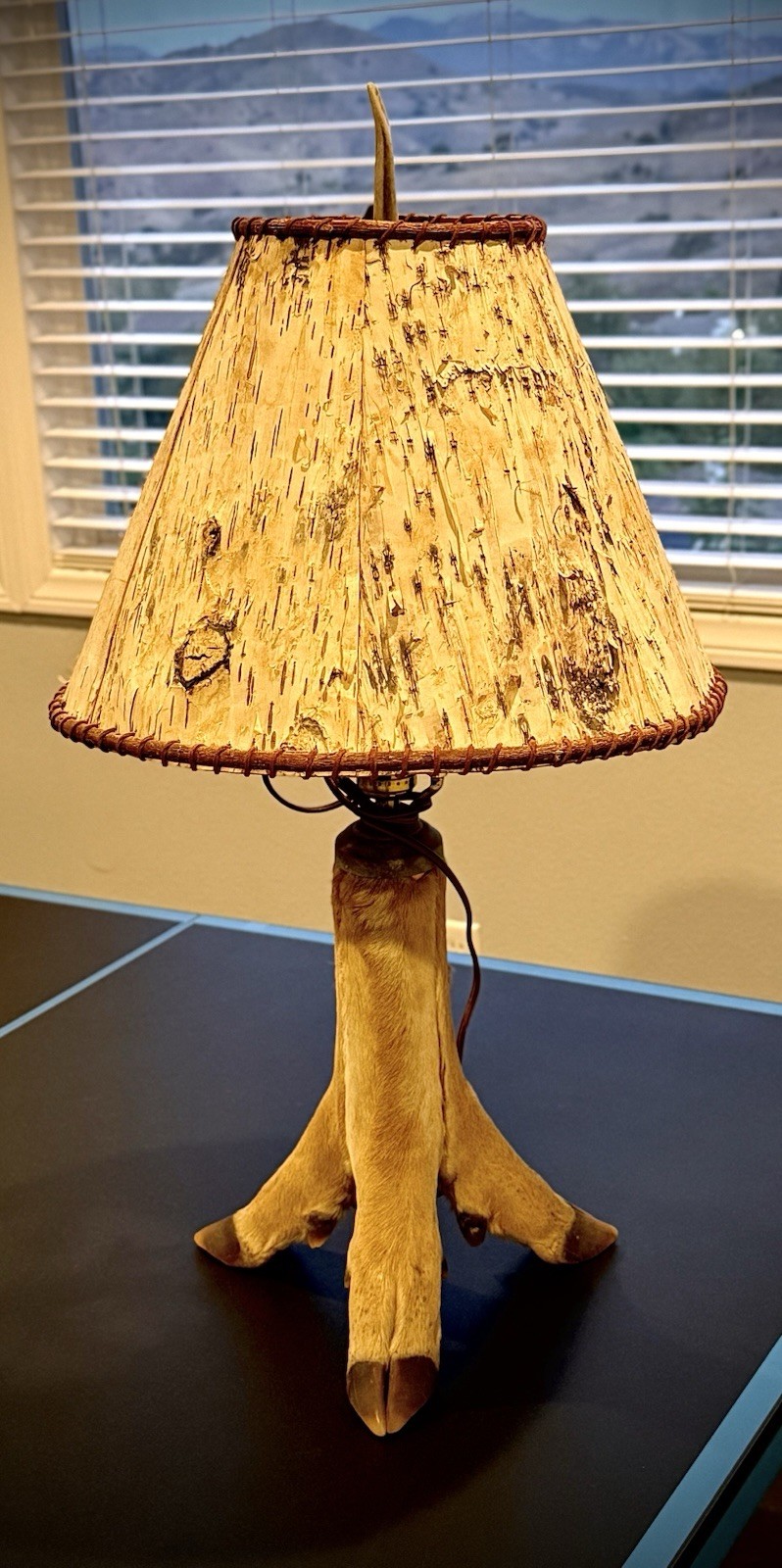 Vintage Rustic Tripod Deer Hoof Table Lamp with Shade
