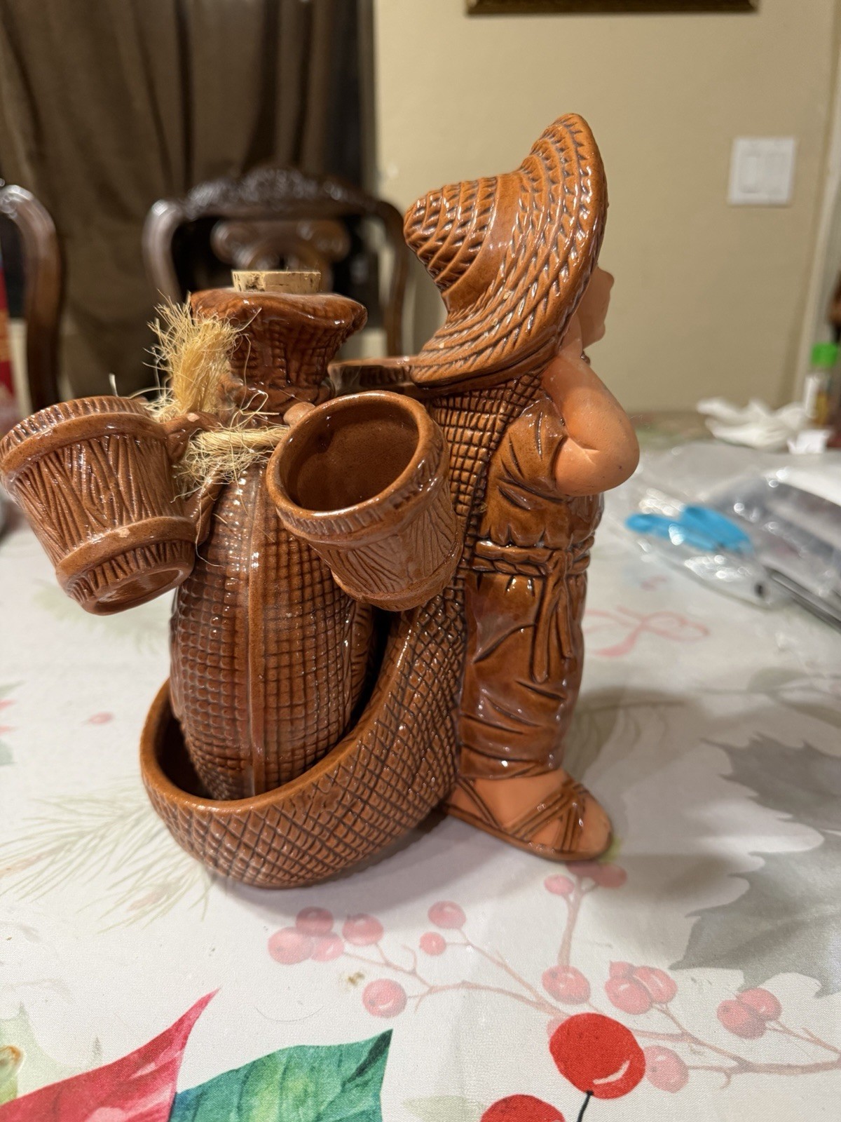 Vintage Ceramic Planter Boy And Southwest Style Tequila Decanter Set (159)