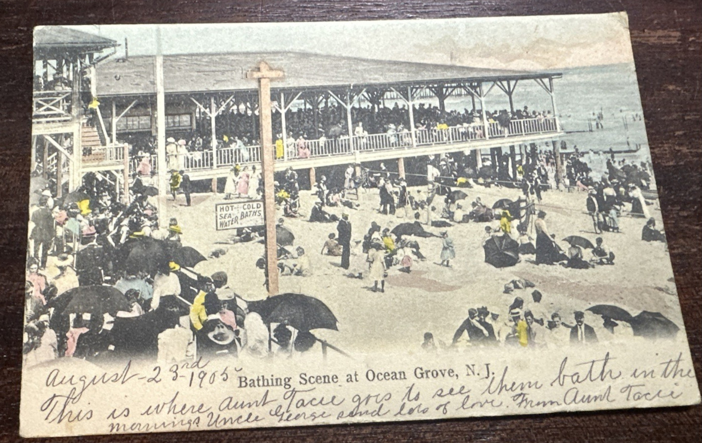 Ocean Grove NJ Beach Scene Posted 1905 American Flag Postmark