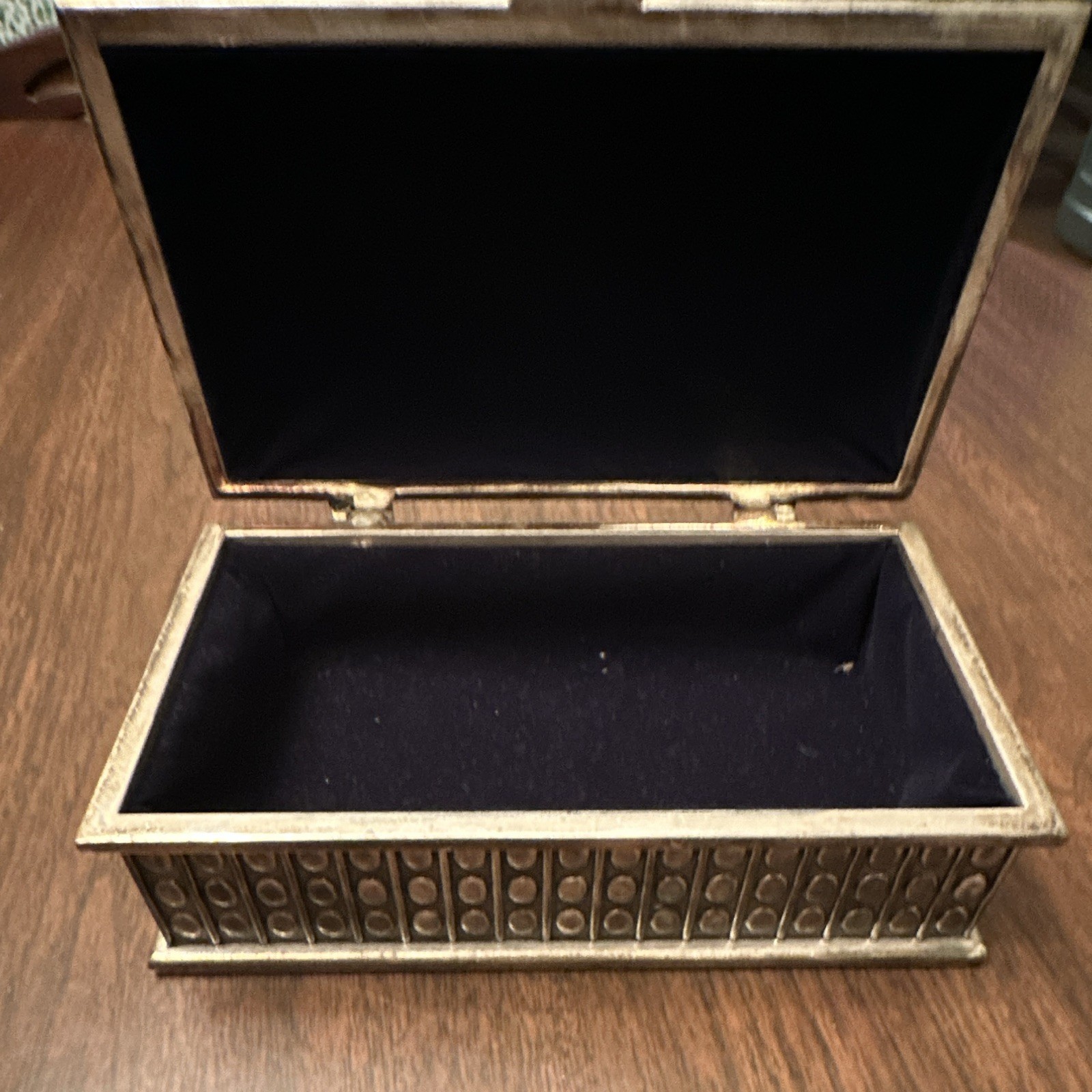 Silver Plated Rectangular Hinged Lidded Trinket Box Black Lining Geometric