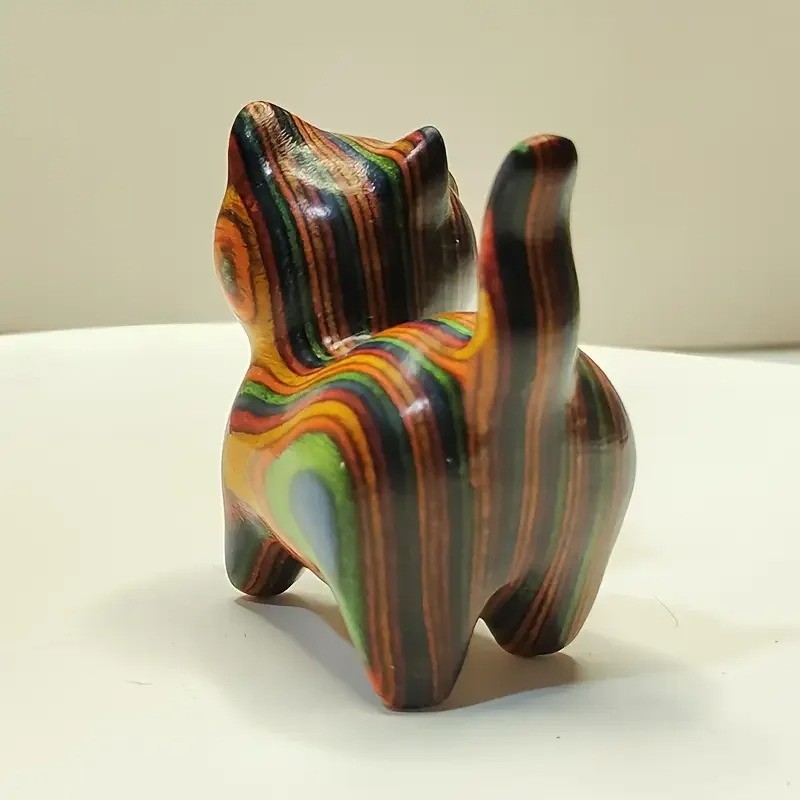 Hand Painted Wooden Cat Figurine Small Kitten Sculpture Home Decor Ornament Gift