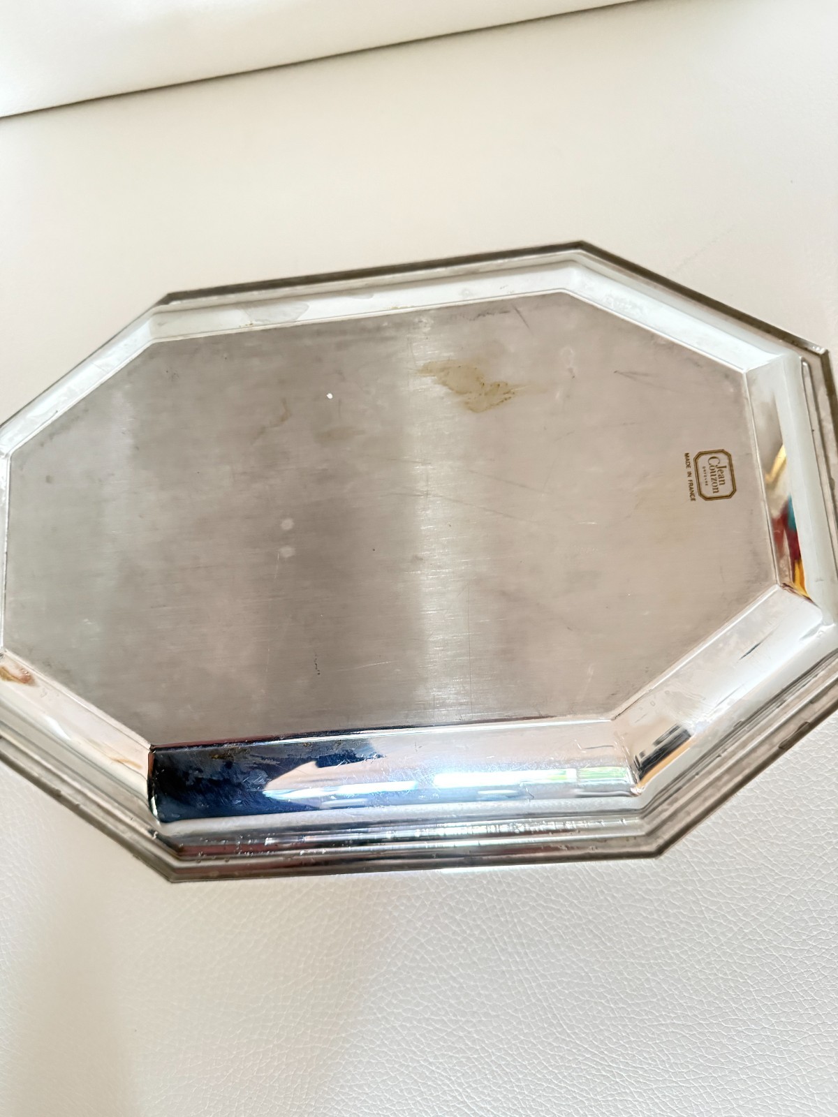 JEAN COZON ORFEVRE OCTAGONAL SILVER TONE TRAY PLATTER FRENCH VINTAGE 15″