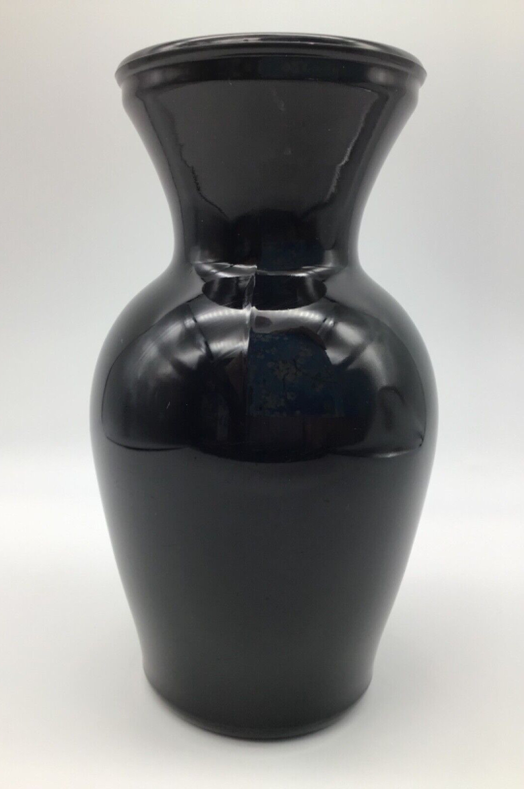 Black/Amethyst Glass Vase Hand Blown Smooth Pontil 7.25 Inches