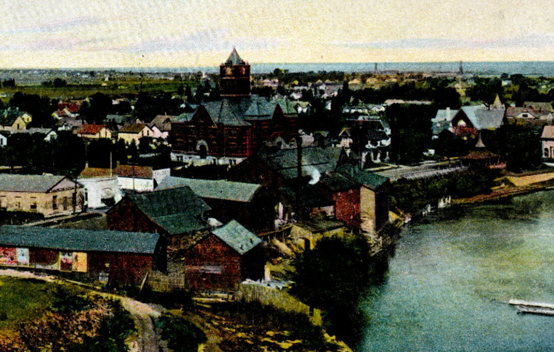 Cheboygan Michigan Birds Eye View Aerial AC Bosselman Germany unposted Postcard