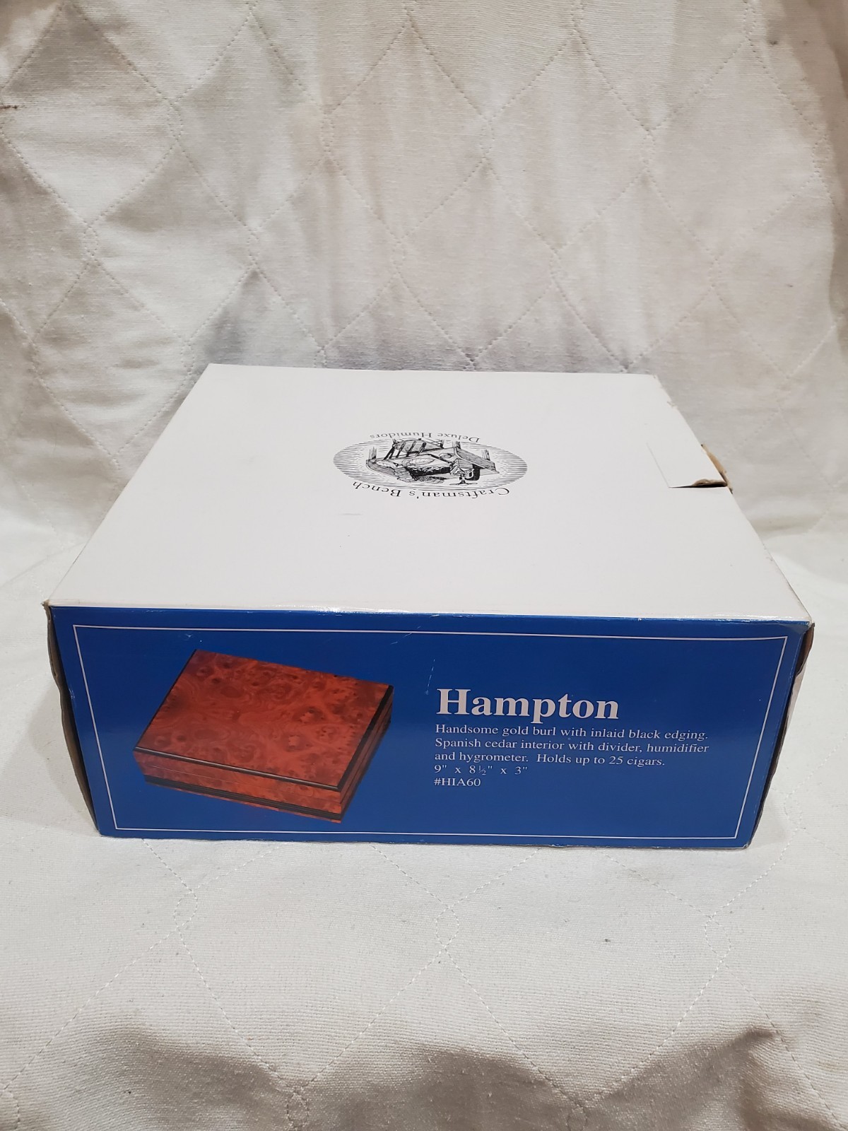 NOS Craftsman’s Bench Hampton High Gloss Wooden Cigar Humidor 9″ x 8.5″ X 3″