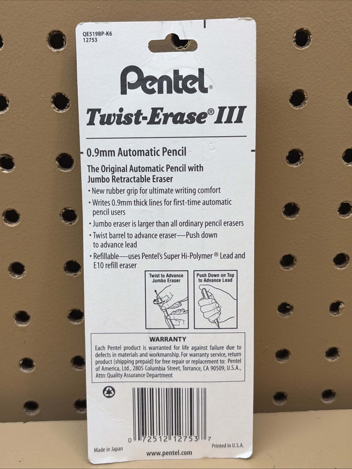 Twist-Erase III Refillable Mechanical Pencil with Jumbo Eraser, 0.9mm – Assorted