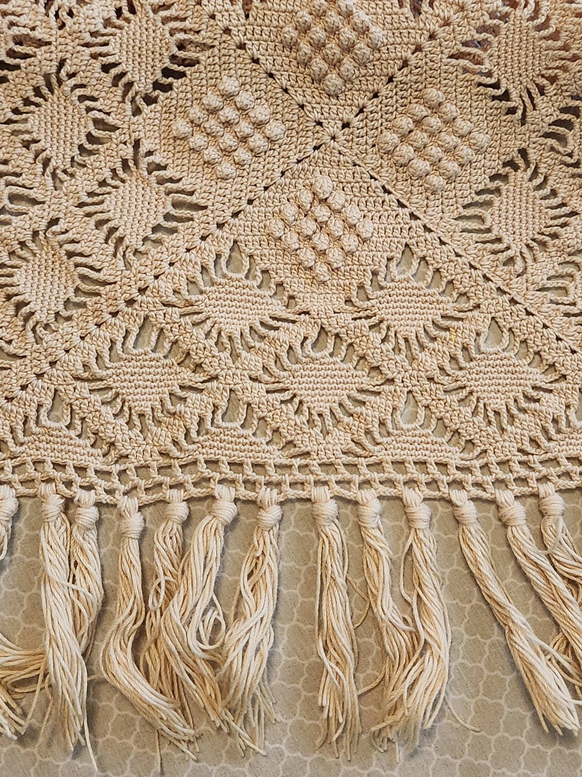 Vintage Eggshell Crochet Cream Coverlet Bedspread 90×109 Full Queen
