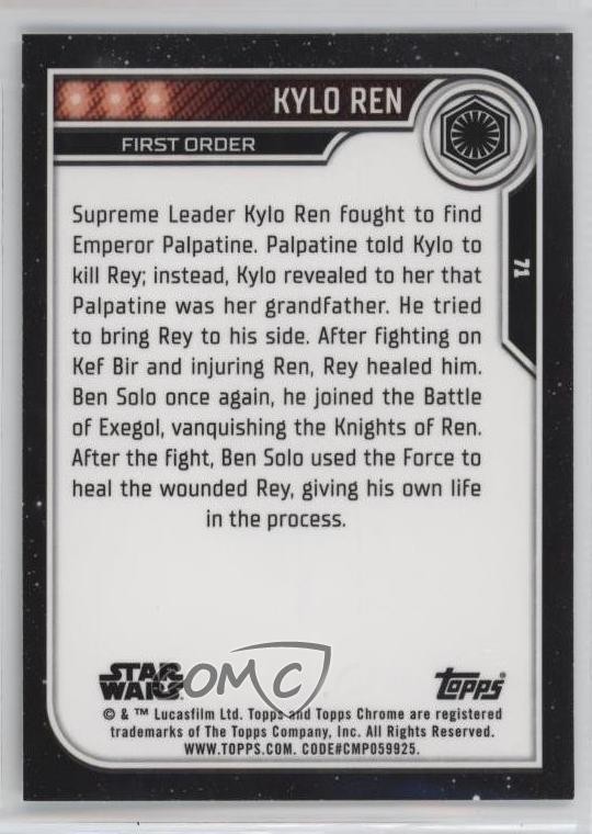 2023 Topps Chrome Star Wars Adam Driver as Kylo Ren #71 1h1