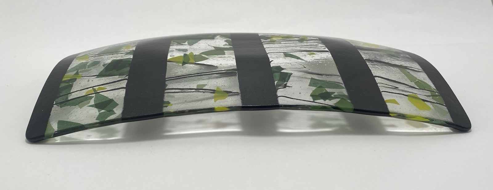 fused art glass tray Abstract Design Black Green Yellow