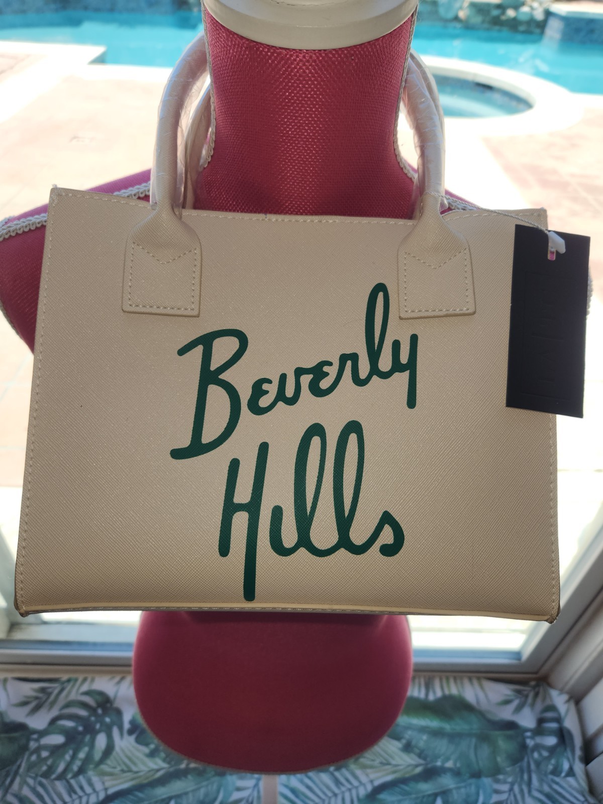 LA|TC Mini Tote Beige Beverly Hills Logo, Detachable Strap, Magnetic Closure
