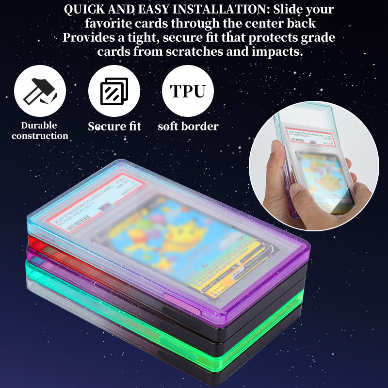 For PSA CGC Slab Guard Gradient Glitter TPU Bumper PC Protector Graded Card Case