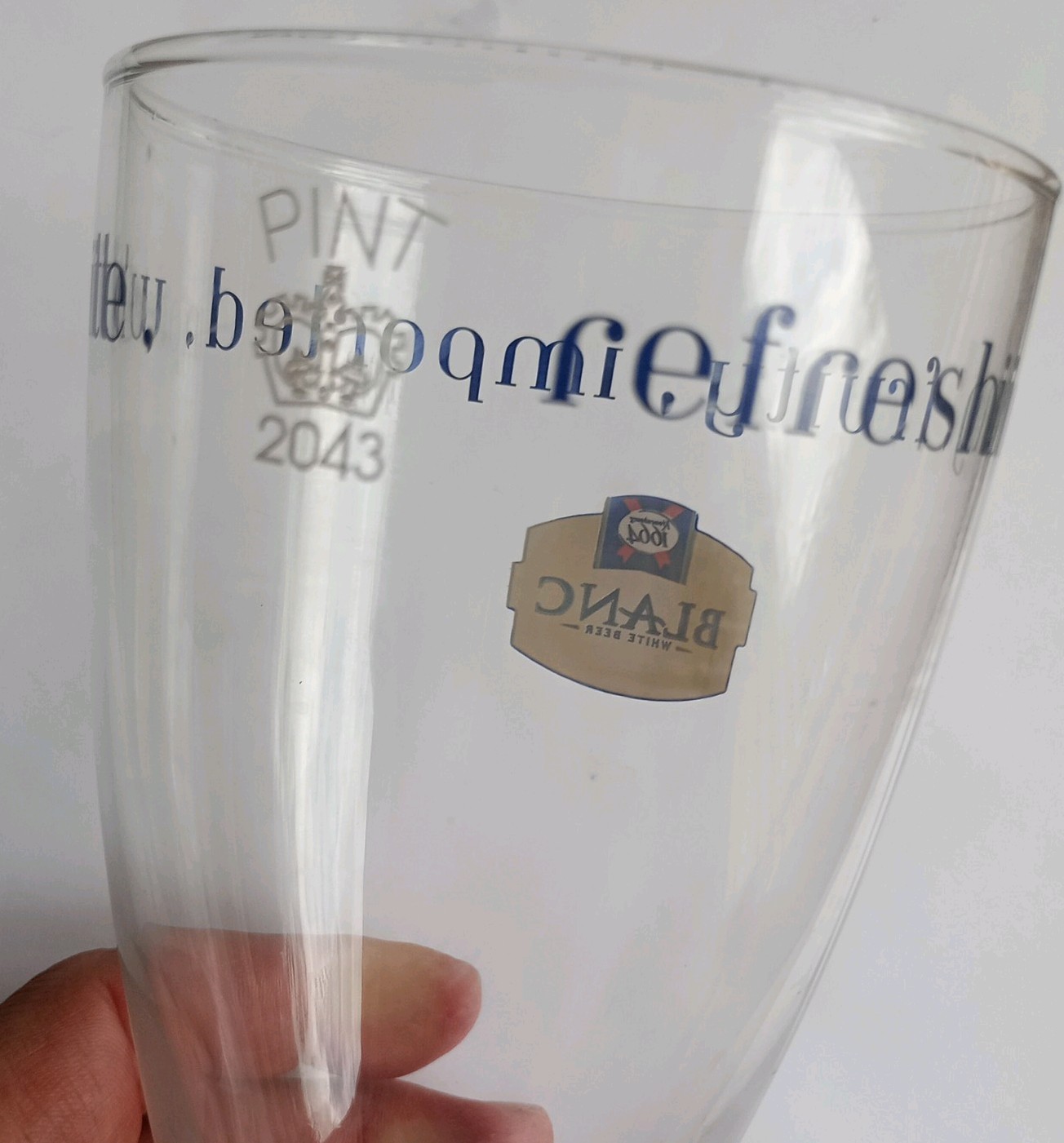 Kronenbourg 1664 Blanc White Beer Pint 2043 Embossed Glass Crown Marked