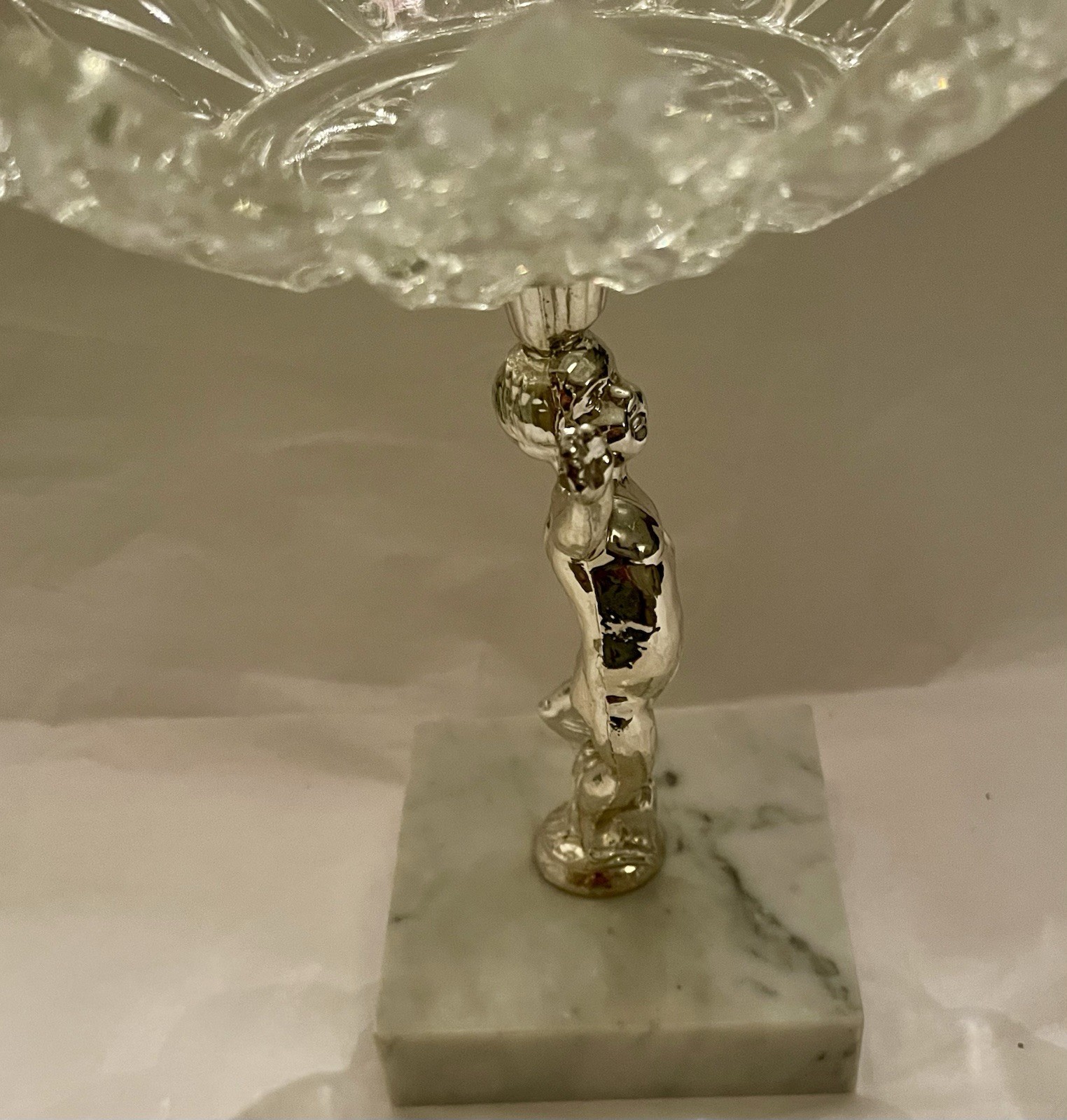 Regency Style Cherub Candy Trinket Dish Metal Figurine Marble Base Made In Italy