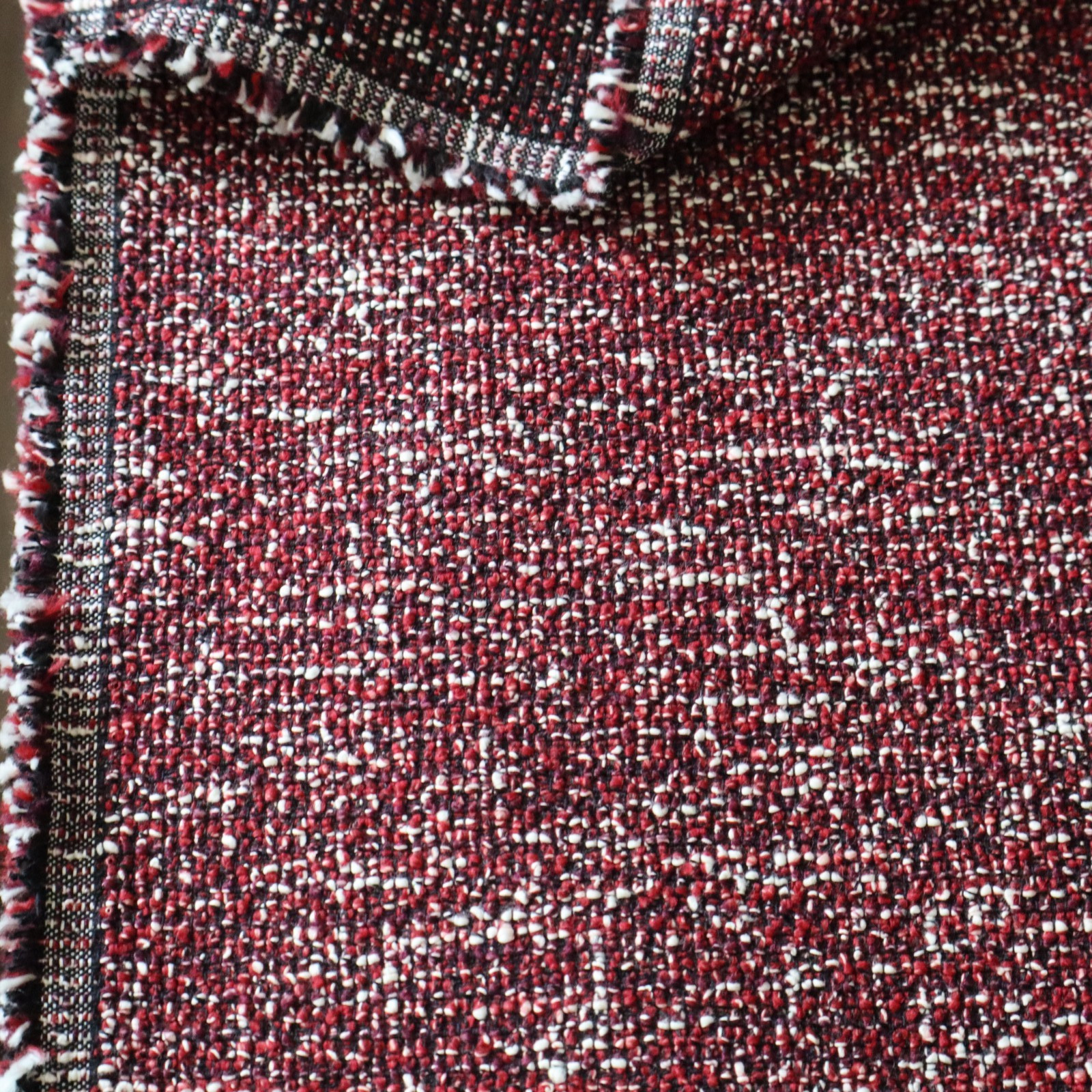 Vtg MCM Knoll Upholstery Fabric “Rebel” Boucle Ruby Red Textured 2.3 yds