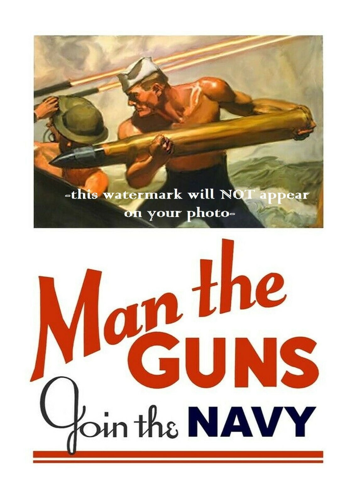BIG GUNS World War 2 Propaganda Poster PHOTO Sexy Sailor Navy Man