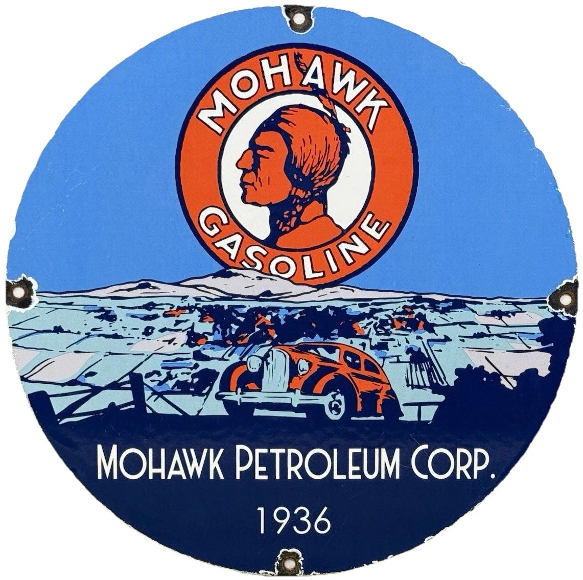 VINTAGE MOHAWK GASOLINE PORCELAIN SIGN GAS STATION PUMP PLATE MOTOR OIL SERVICE