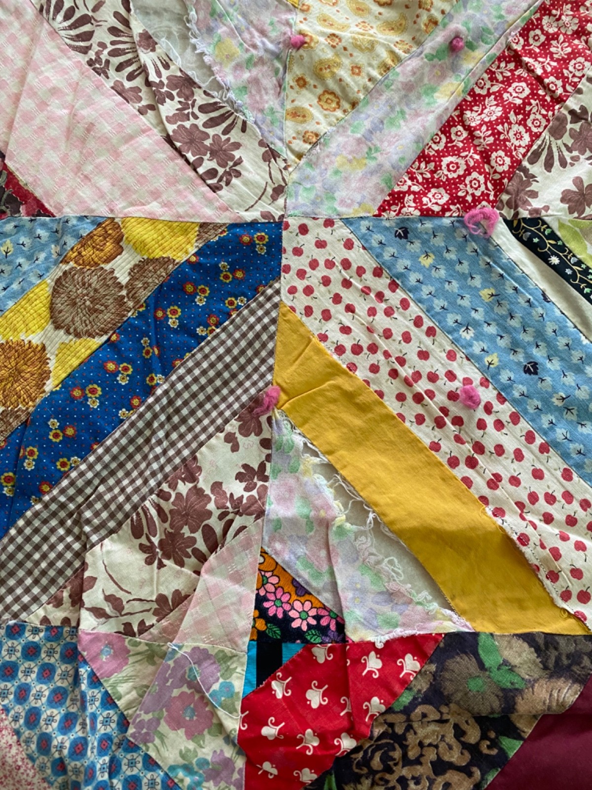 Vintage Quilt Crazy Patchwork 40s 50s Feed Sack Scrap Geometric Blanket 73×63
