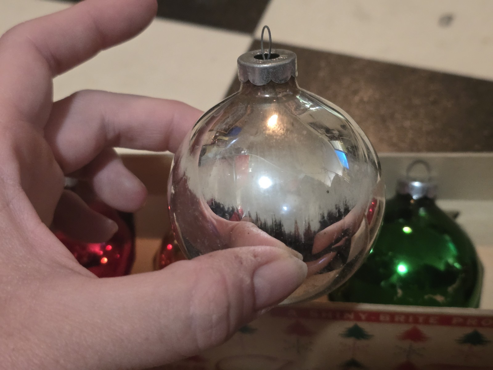 Vtg. Christmas Shiny Brite Glass Tree Ornaments Multicolor Sleeve Box Of 5